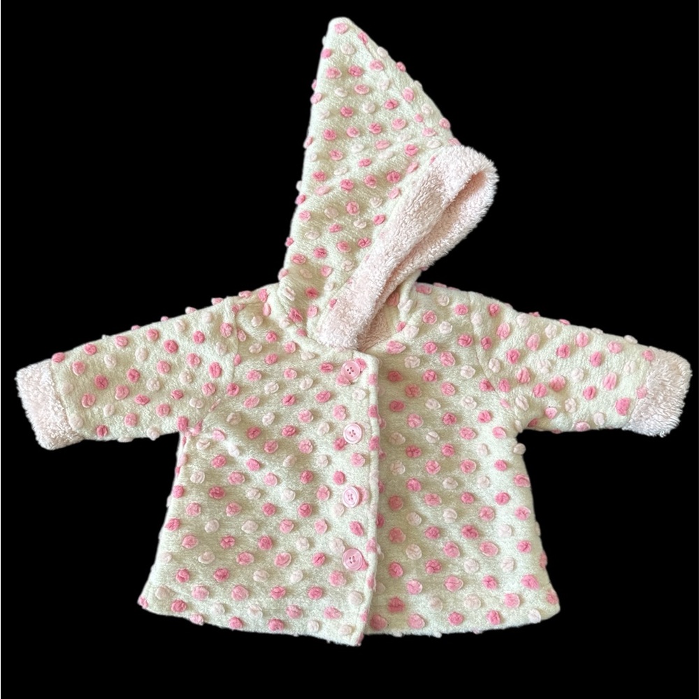 Vintage Hanna Anderson Cream w/ Pink Polka Dot Hooded Coat